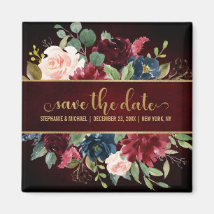 Aimant Burgundy Red Navy Floral Rustic Boho Sve la date