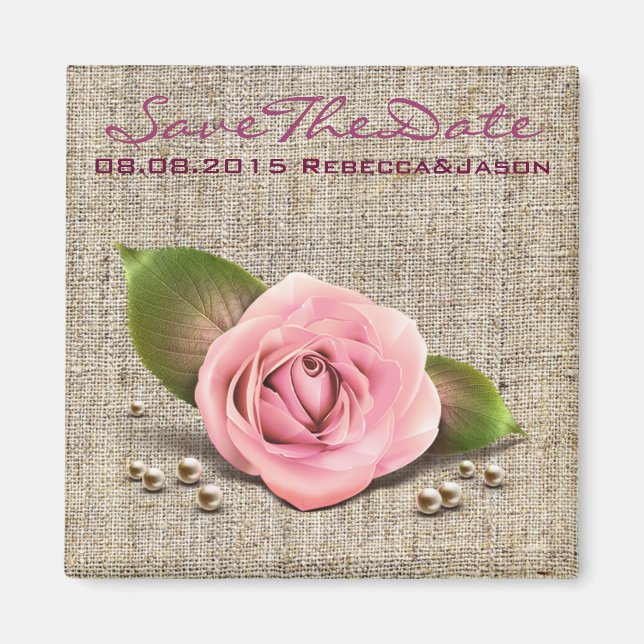 Aimant burlap rose rose rose rustique pays printemps mari (Devant)