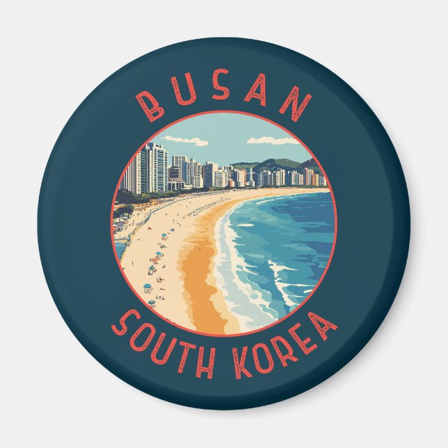 Aimant Busan Haeundae Beach Cercle Retro (Devant)