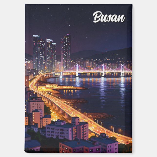 Aimant Busan Skyline nuit Voyage (Recto)