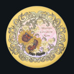 Aimant Butterfly Sunflower Mom custom name<br><div class="desc">Butterfly Sunflower Mom custom name magnet by ArtMuvz Illustration. Matching mom apparel, Mom t-shirts, mothers day gifts for Mother, Grandma.To personalize click on "personalize this template" then edit the fields provided for your custom gift. You can add your name or add text instead. Customize this mom magnet to make it...</div>
