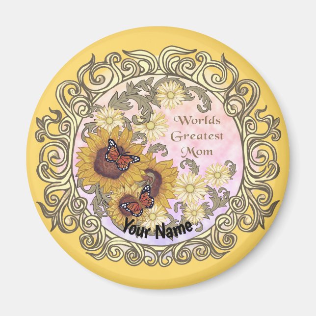 Aimant Butterfly Sunflower Mom custom name (Devant)