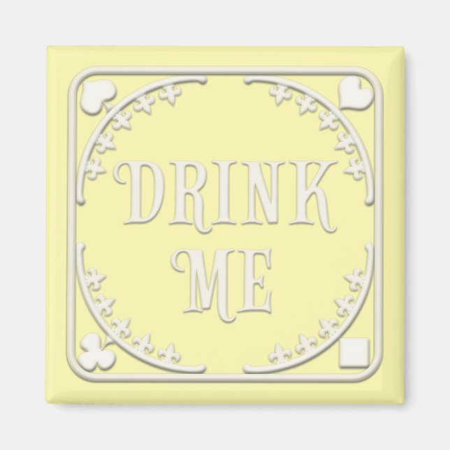 Aimant "Buvez-Moi" Wonderland Tea Party Invitant Jaune (Devant)