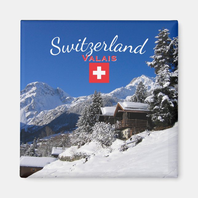 Aimant Cabanes en rondins enneigées en Suisse (Devant)