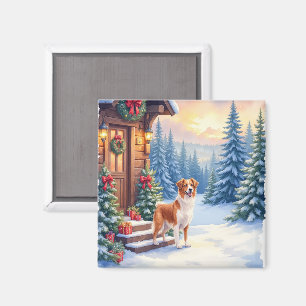 Aimant Cabine rustique de Noël en Bretagne, Art d'hiver