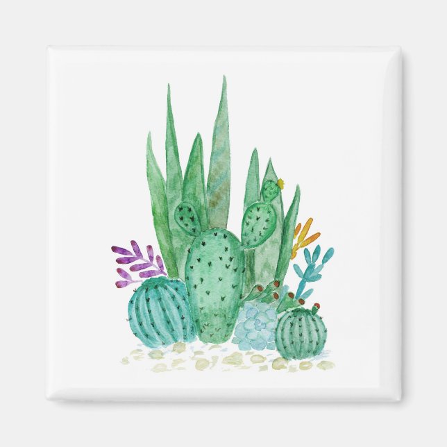 Aimant Cactus, aquarelle (Devant)
