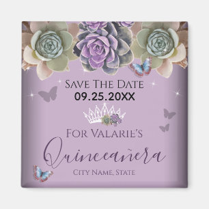 Aimant Cactus Butterfly Elegant Quinceanera Save the Date