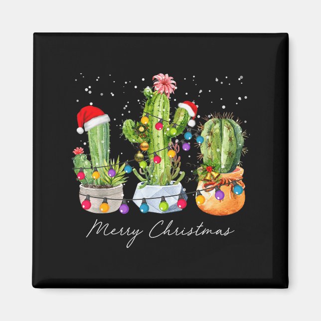 Aimant Cactus Christmas Xmas Trees Lights Santa Hat Cactu (Devant)
