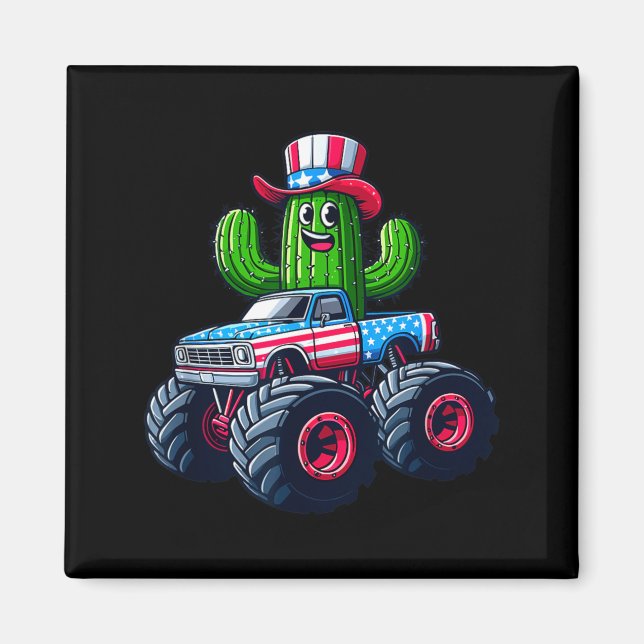 Aimant Cactus Riding Monster Truck 4 Juillet (Devant)