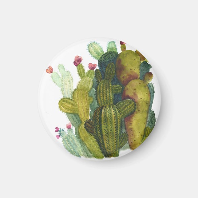 Aimant Cactus, succulentes : aquarelle vintage. (Devant)