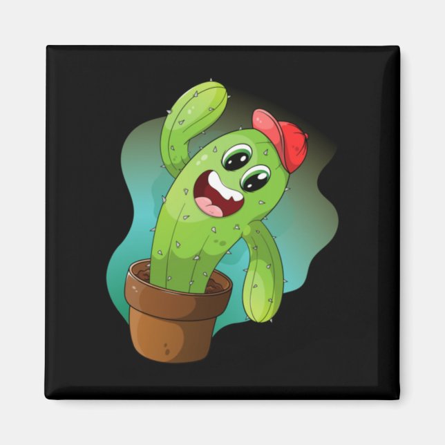 Aimant Cactus végétal de dessin animé heureux (Devant)