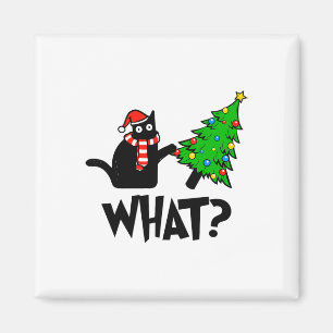 Aimant Cadeau amusant de chat noir renversant un sapin de