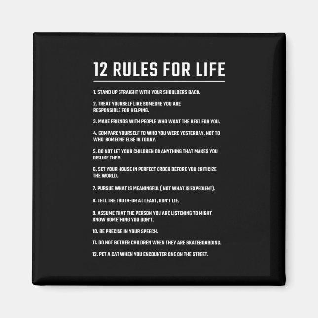 Aimant Cadeau Anniversaire 12 Règles pour la vie (Devant)