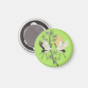 Aimant Cadeau Broderie de Grue Japonaise Bambou Lever de