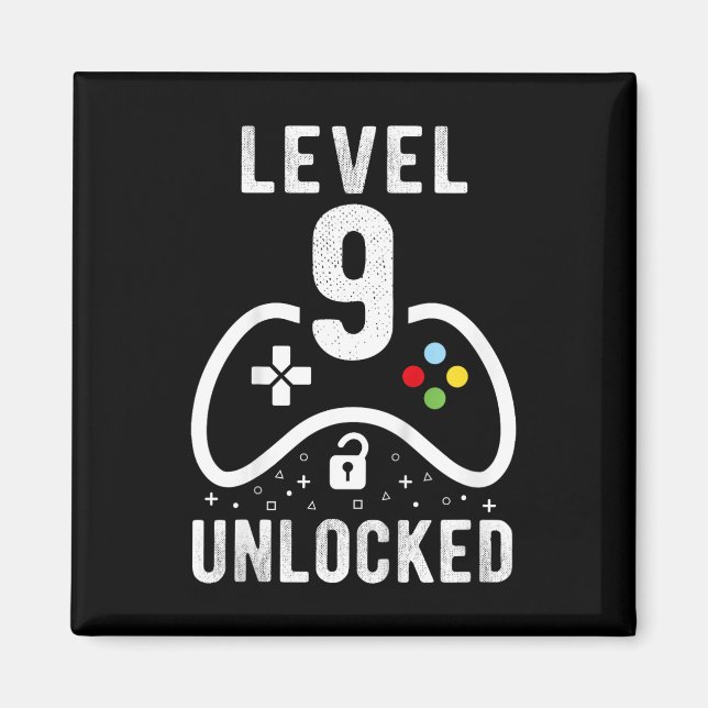 Aimant Cadeau d'anniversaire 9 ans de jeu vidéo Niveau 9  (Devant)