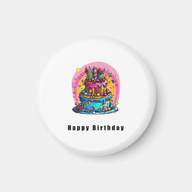 Aimant Cadeau d'anniversaire, gâteau d'anniversaire joyeu (Devant)