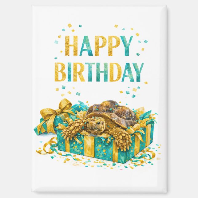 Aimant Cadeau d'anniversaire Tortue sulcata sarcelle et o (Recto)