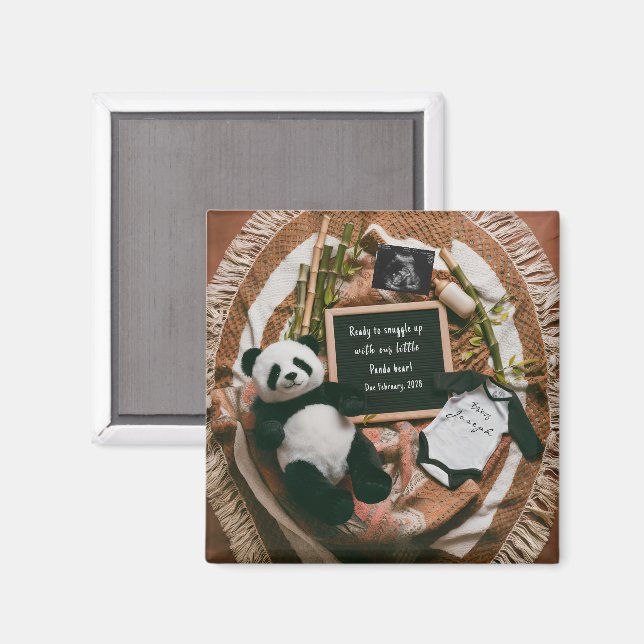 Aimant Cadeau d'annonce de grossesse Boho Panda Neutre (Recto/Verso)