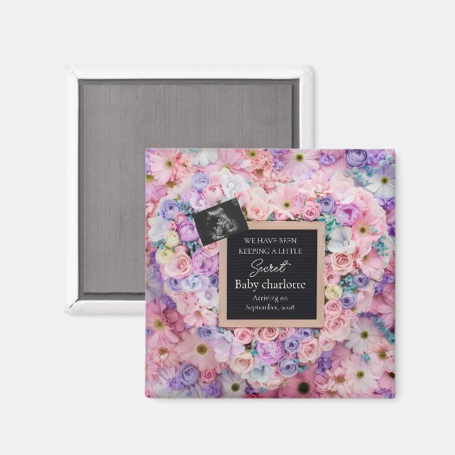 Aimant Cadeau d'annonce de grossesse Cœur Floral Pastel (Recto/Verso)