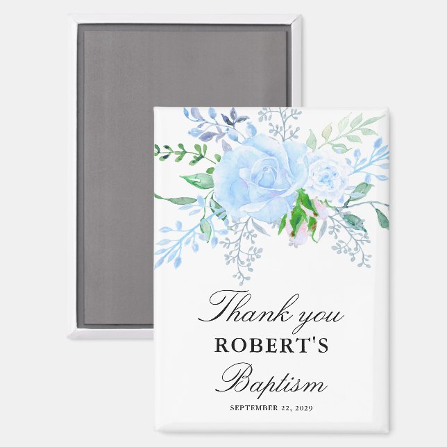 Aimant Cadeau de baptême Floral Blue Boy (Recto/Verso)