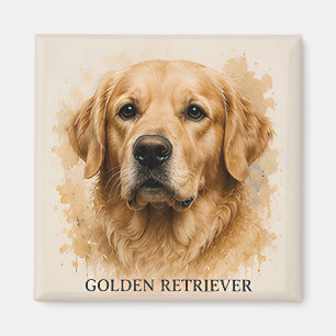 Aimant Cadeau de chien de famille heureux Golden Retrieve