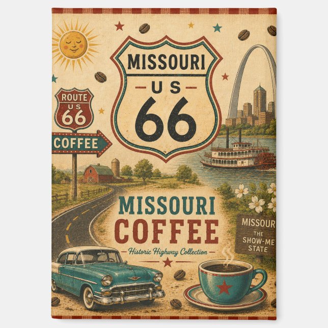 Aimant Cadeau de frigo à café Missouri Route 66 (Recto)