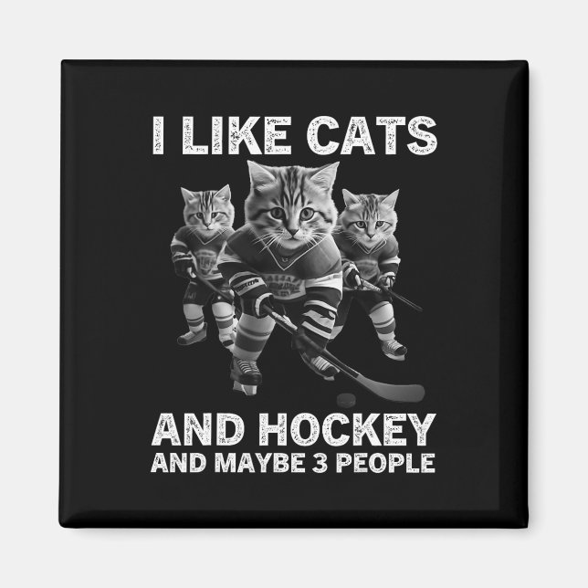 Aimant Cadeau de hockey de chat drôle pour les introverti (Devant)