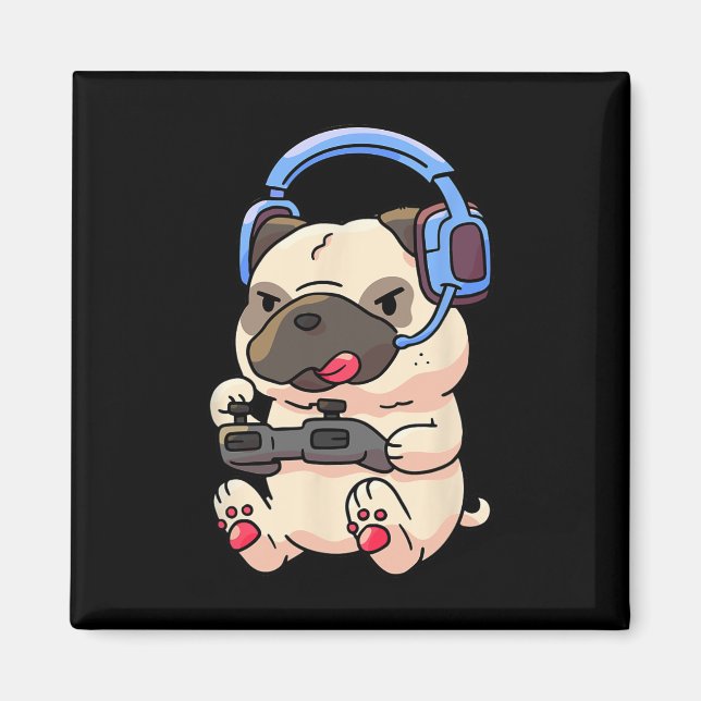 Aimant Cadeau de jeu vidéo Pug de jeu de Gamer Pug  (Devant)