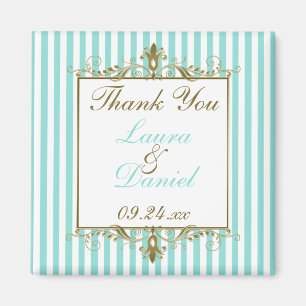 Aimant Cadeau de mariage Aqua, Rayures blanches et Roulea