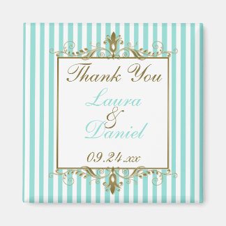 Aimant Cadeau de mariage Aqua, Rayures blanches et Roulea