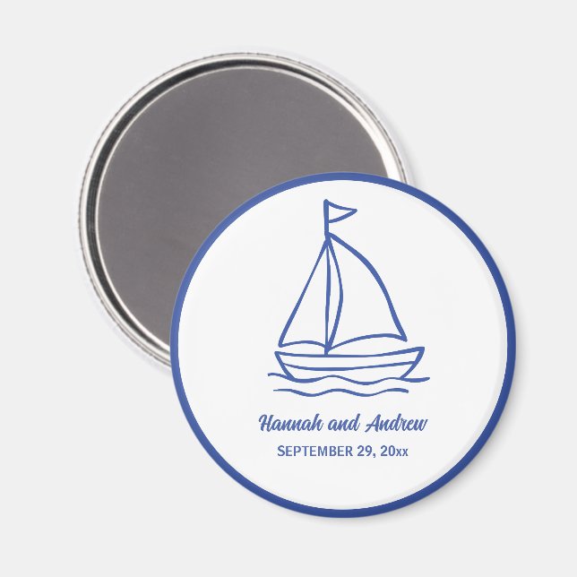 Aimant Cadeau de mariage chic bateau dessiné à la main av (Recto/Verso)
