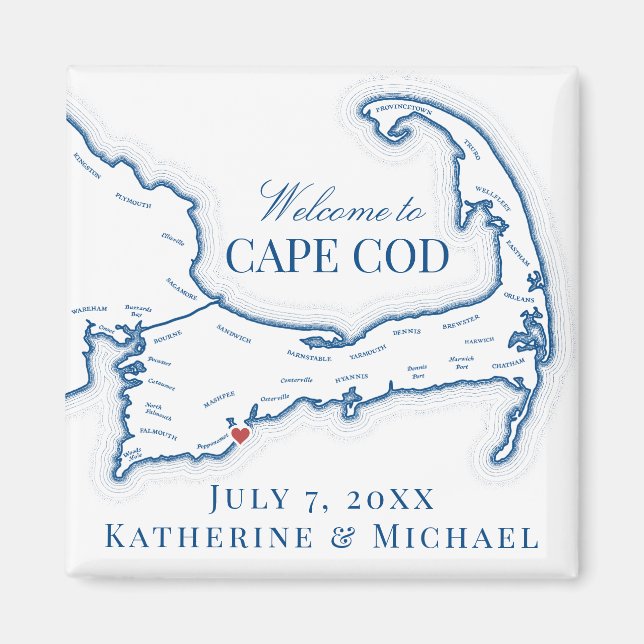 Aimant Cadeau de mariage de destination Cape Cod (Devant)