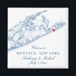 Aimant Cadeau de mariage de destination Hamptons Montauk<br><div class="desc">Commande rapide et facile ! Cet aimant de cadeau de mariage de destination Montauk est parfait pour accompagner les friandises dans le sac de bienvenue pour vos invités de mariage de destination Hamptons, ou les personnaliser pour votre cortège de mariage. Le cœur est au-dessus de Montauk, mais vous pouvez déplacer...</div>