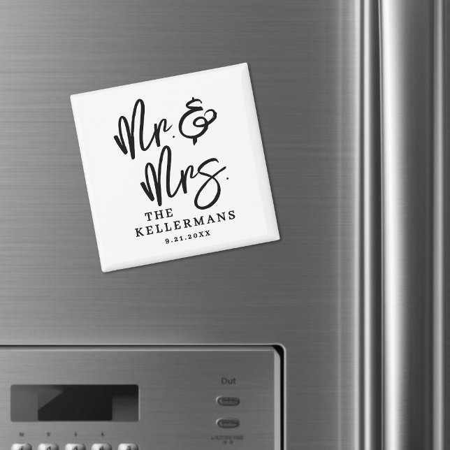 Aimant Cadeau de mariage écriture noir blanc (Black White Script Wedding Favor Magnet )