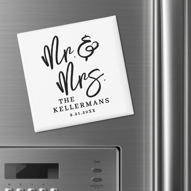 Aimant Cadeau de mariage écriture noir blanc (Black White Script Wedding Favor Magnet )