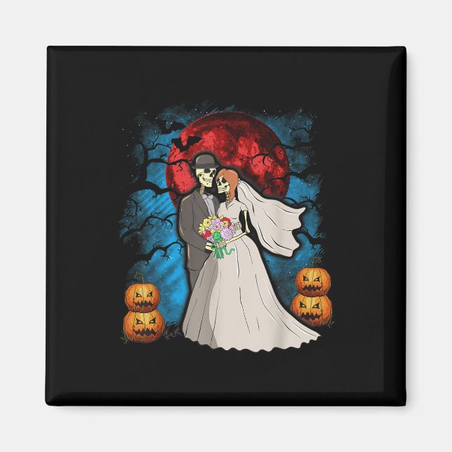 Aimant Cadeau de mariage Halloween squelette couple marié (Devant)