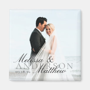Aimant Cadeau de mariage Noms de date de script photo élé