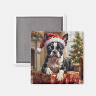 Aimant Cadeau de Noël de chien Boston Terrier élégant