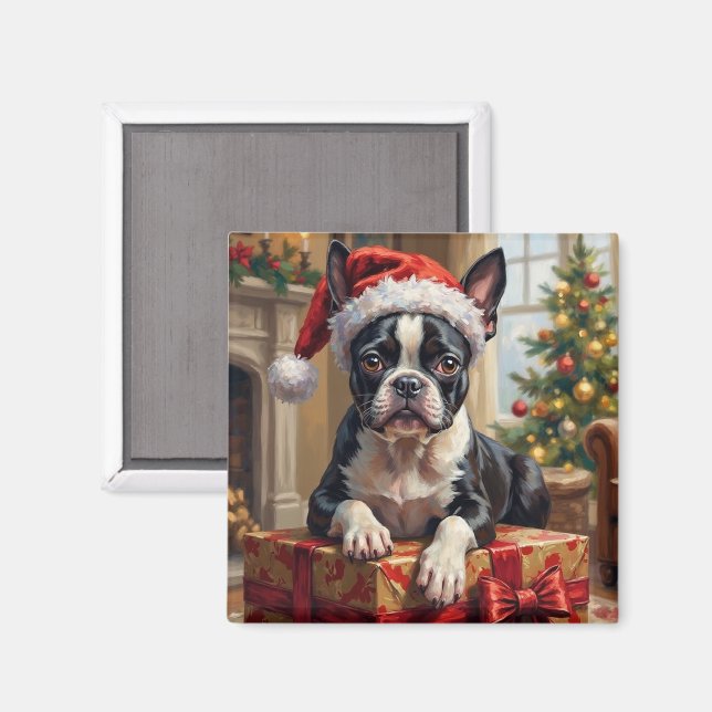 Aimant Cadeau de Noël de chien Boston Terrier élégant (Recto/Verso)