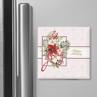 Aimant Cadeau de Noël Floral d'Hiver Joy Script