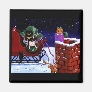 Aimant Cadeau de Noël Funny Cute Cat Art Créationarts