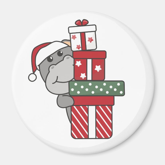 Aimant Cadeau de Noël Hippo Animaux d'hiver Hippopotames (Devant)