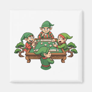 Aimant Cadeau de Noël Mahjong drôle Elfes Jeu Chinois