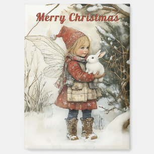 Aimant Cadeau de Noël Vintage Personnalisé Fée & Lapin