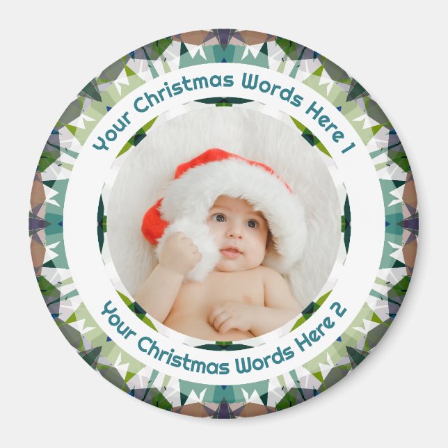 Aimant Cadeau de photo vert pour le premier Noël de bébé (Devant)