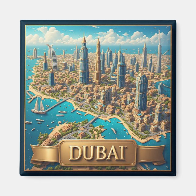 Aimant 🧲 Cadeau de voyage de la skyline de Dubaï 🌇 (Devant)