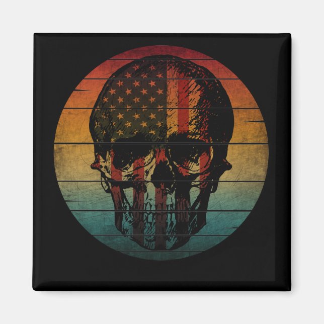 AIMANT CADEAU DRAPEAU AMÉRICAIN VINTAGE CRÂNE (Devant)