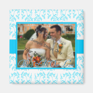 Aimant Cadeau floral bleu de Merci de mariage damassé