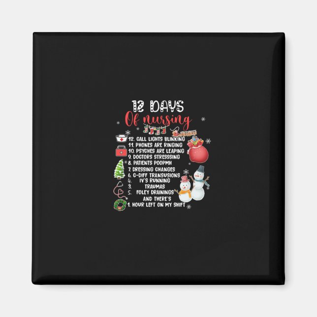 Aimant Cadeau infirmière | 12 Jours D'Infirmière (Devant)