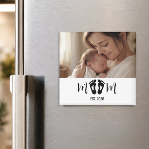 Aimant Cadeau photo de empreintes de bébé de maman établi